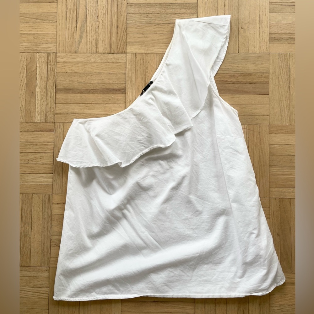 Ann Taylor White One-Shoulder Ruffle Cotton top, XXSP